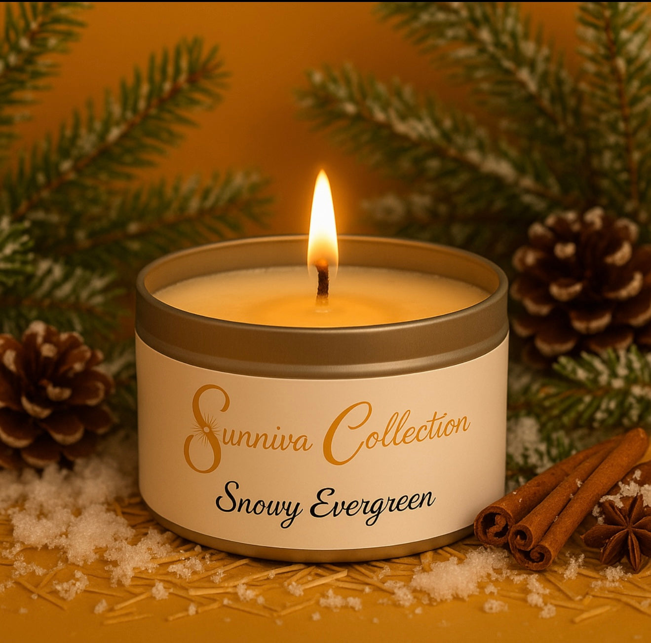 Snowy Evergreen Candle